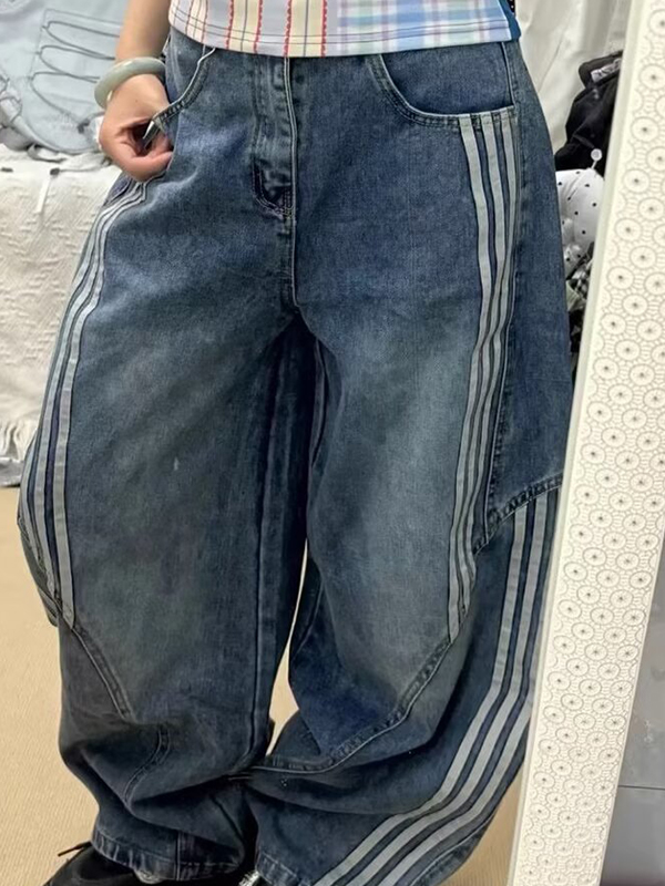 EMMIOL Vaqueros boyfriend holgados con rayas unidas