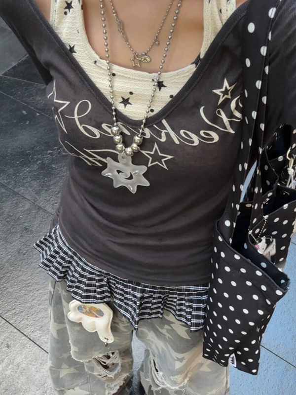 EMMIOL Loose With Star Print Long Sleeve