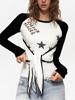 EMMIOL Stitched Star Print Long Sleeve