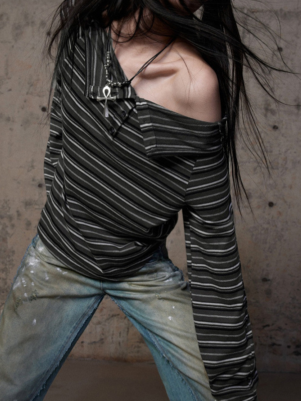 EMMIOL Retro Striped Print Long Sleeve