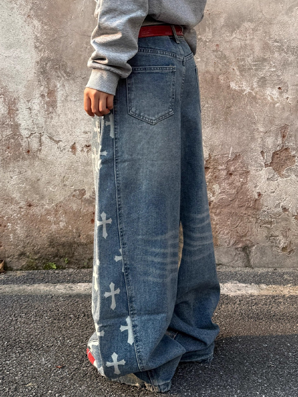 EMMIOL Vaqueros boyfriend cruzados con diseño retro