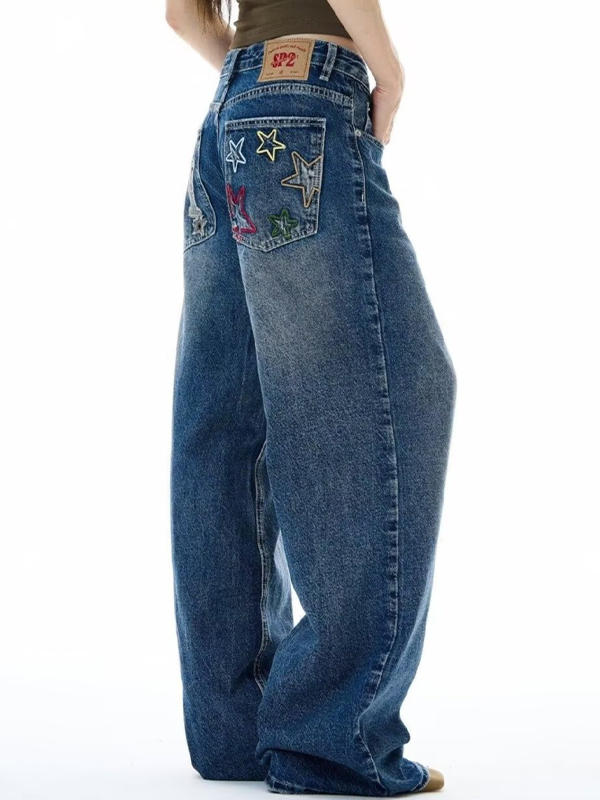 EMMIOL Vaqueros boyfriend cruzados con diseño retro