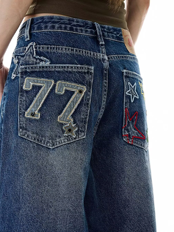 EMMIOL Vaqueros boyfriend retro con impresión digital