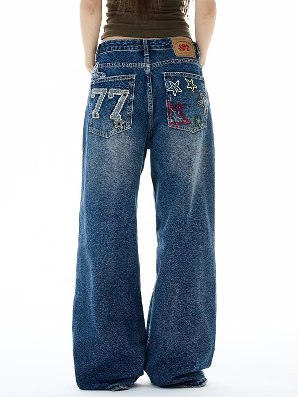 EMMIOL Vaqueros boyfriend retro con impresión digital
