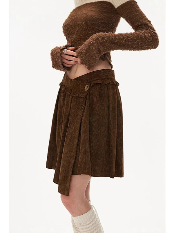 EMMIOL College-Style Buttoned Pleated Midi Skirt