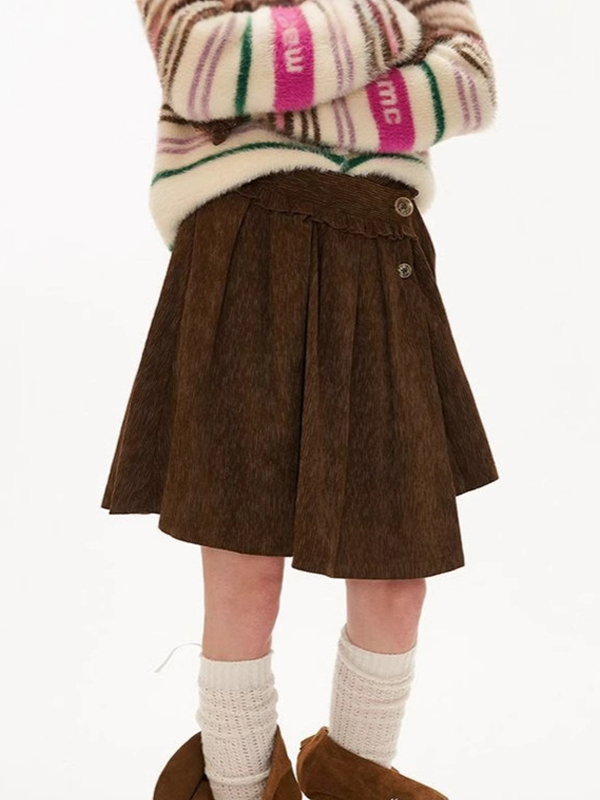 EMMIOL College-Style Buttoned Pleated Midi Skirt