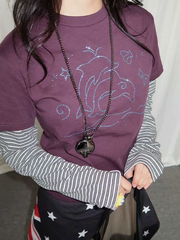 EMMIOL Pattern Hot-Fixed Rhinestones Long Sleeve