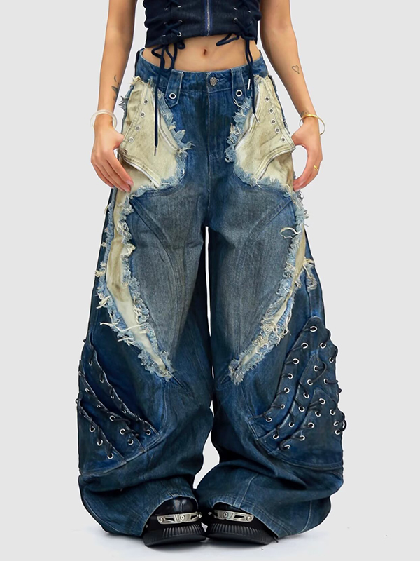 EMMIOL Jeans boyfriend de diseño resistente con bolsillos grandes