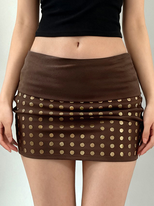 EMMIOL Waist-Folding Rivet Hip-Hugging Mini Skirt