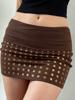 EMMIOL Waist-Folding Rivet Hip-Hugging Mini Skirt