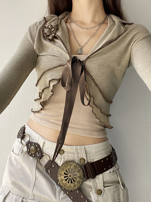 EMMIOL Colletto arricciato con lacci e manica lunga