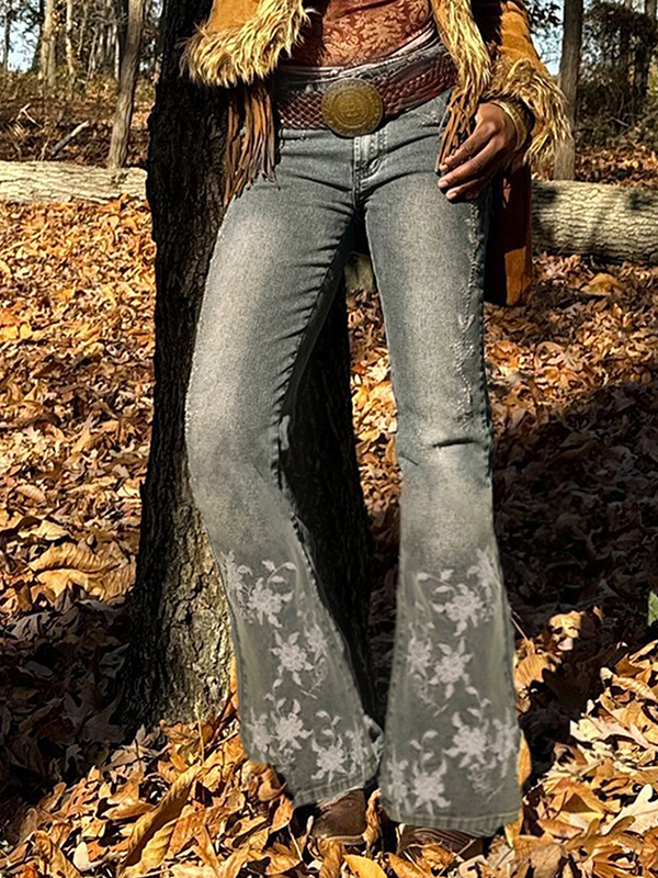 EMMIOL Jeans a zampa con ricamo rustico