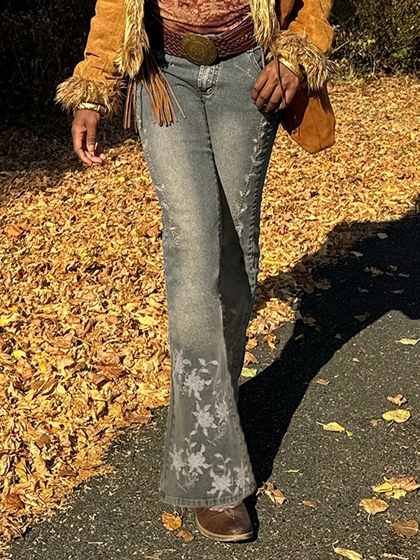 EMMIOL Jeans a zampa con ricamo rustico