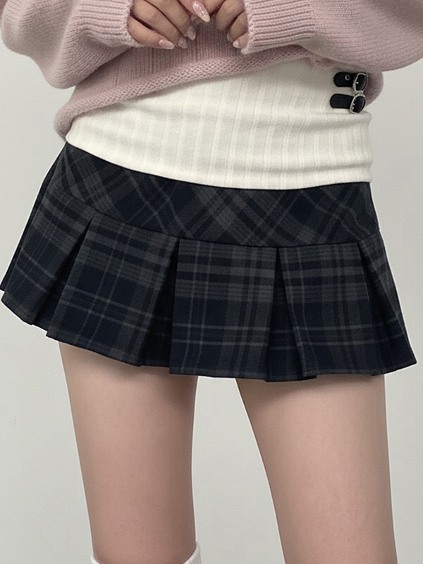 EMMIOL College-Style Spliced Pleated Mini Skirt