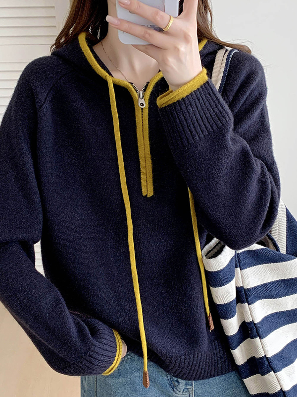 EMMIOL Maglione con mezza zip e finiture a contrasto