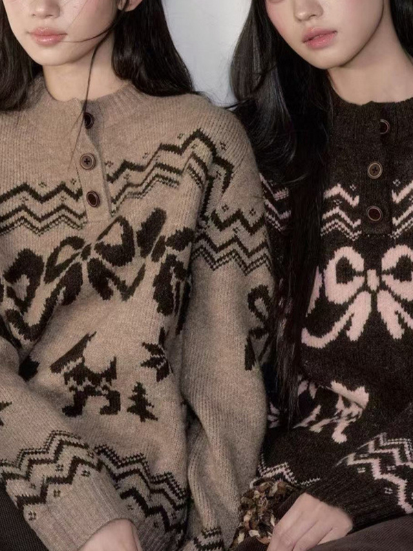 EMMIOL Henley Jacquard Sweater