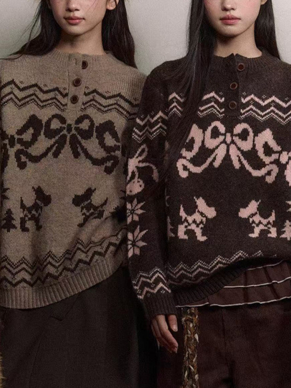 EMMIOL Henley Jacquard Sweater