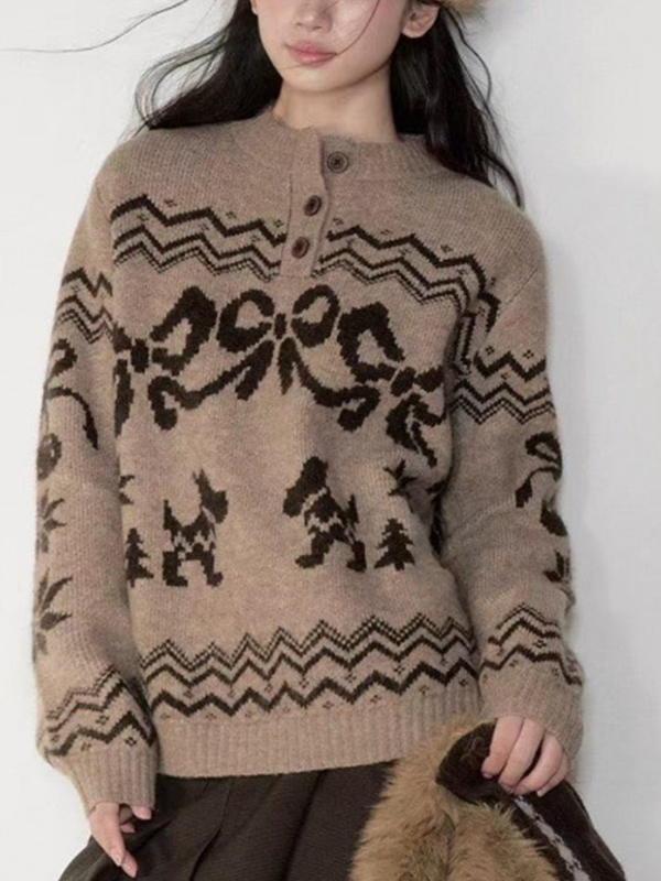 EMMIOL Henley Jacquard Sweater