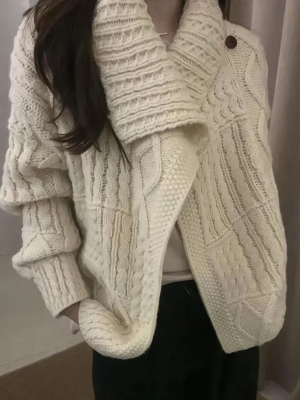 EMMIOL Maglione a trecce semplici con colletto