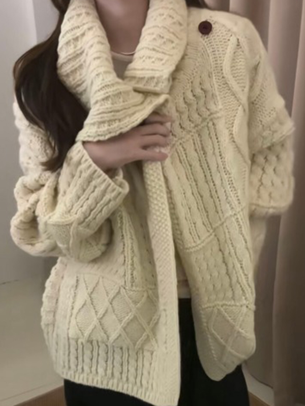 EMMIOL Maglione a trecce semplici con colletto