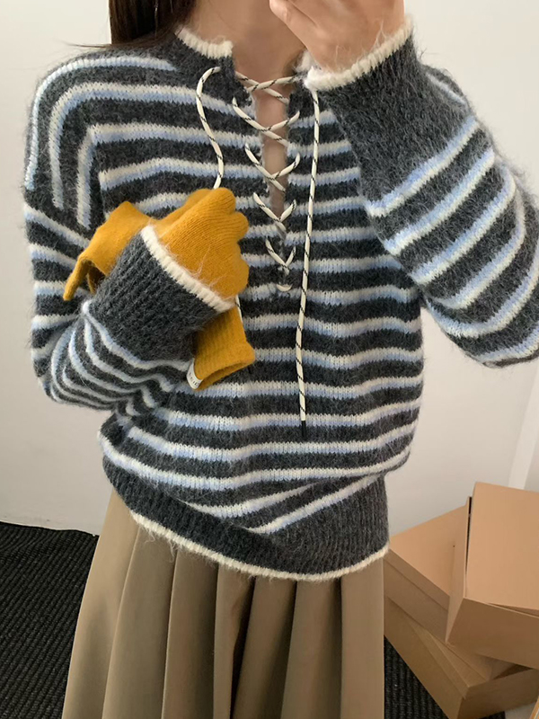 EMMIOL Maglione con scollo a V e lacci