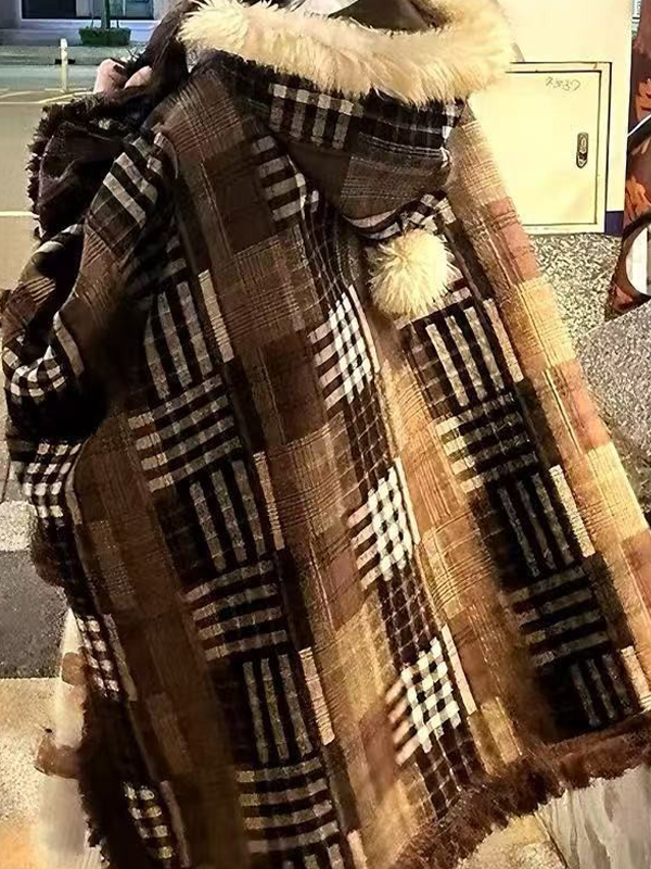 EMMIOL Mantella scozzese con cappuccio e bordi morbidi