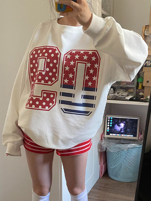 EMMIOL Sudadera con cuello redondo y estampado de numeración