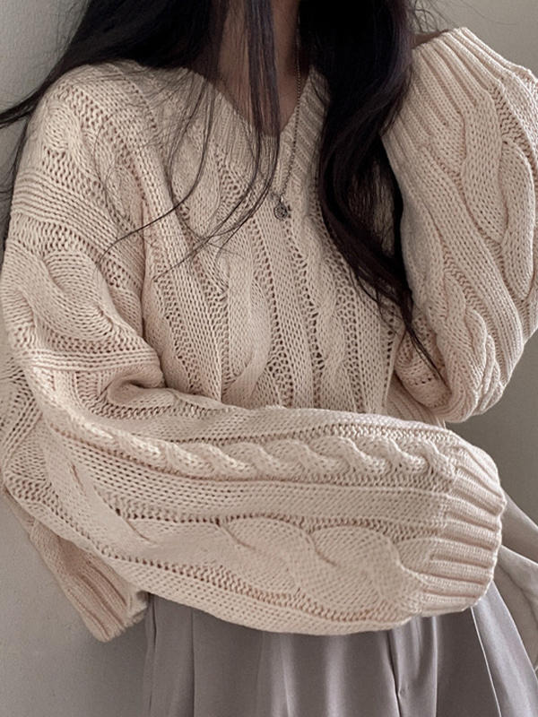 EMMIOL Maglione lavorato a maglia grossa con trecce intrecciate retrò