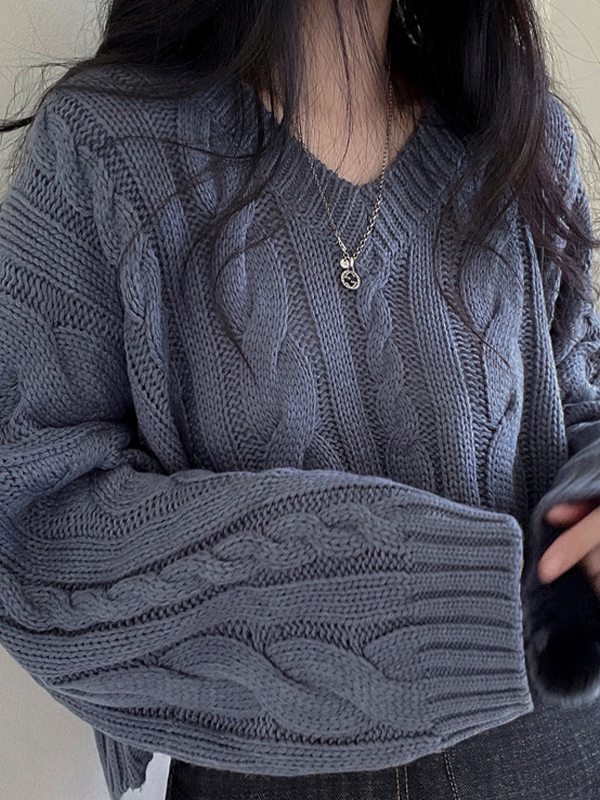 EMMIOL Maglione lavorato a maglia grossa con trecce intrecciate retrò