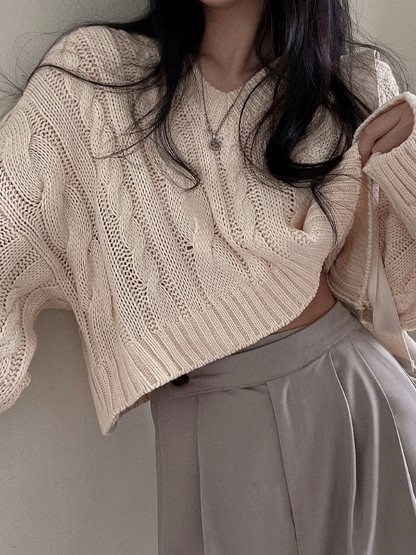 EMMIOL Maglione lavorato a maglia grossa con trecce intrecciate retrò