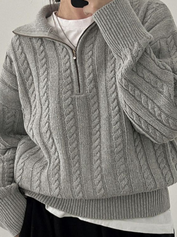 EMMIOL Maglione retrò con mezza zip intrecciata