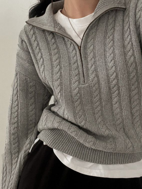 EMMIOL Maglione retrò con mezza zip intrecciata