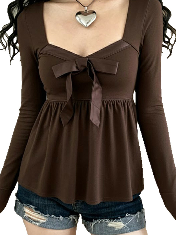 EMMIOL Bowknot Home - Maniche lunghe con scollo quadrato