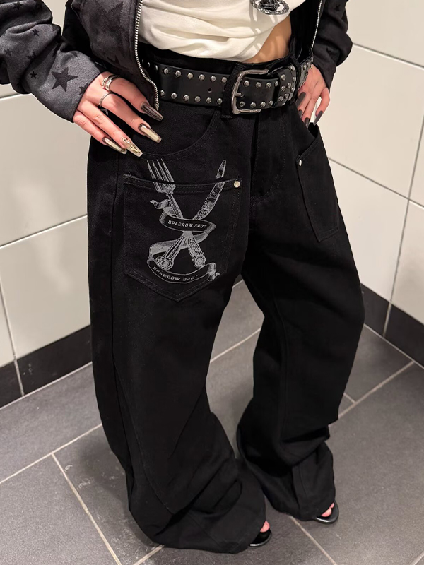 EMMIOL Estampado de vajilla Jeans vintage