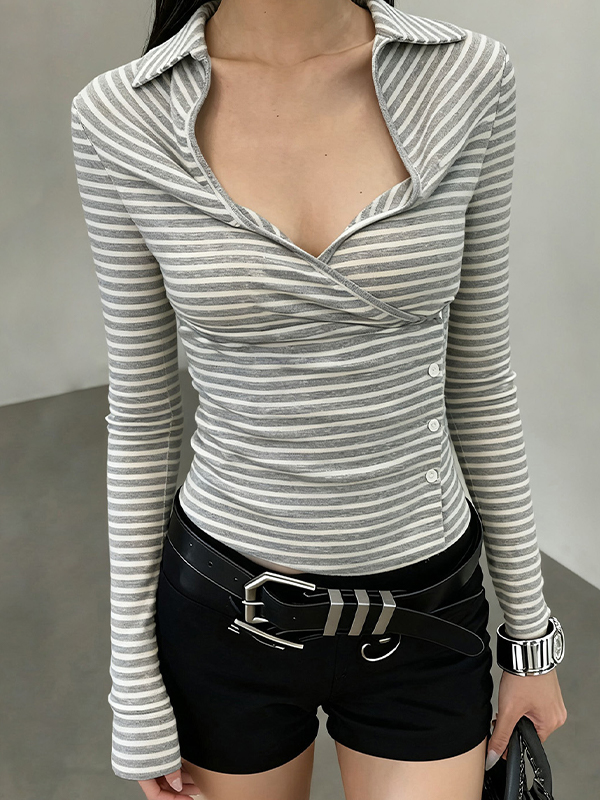 EMMIOL Maniche lunghe a righe colorate a contrasto