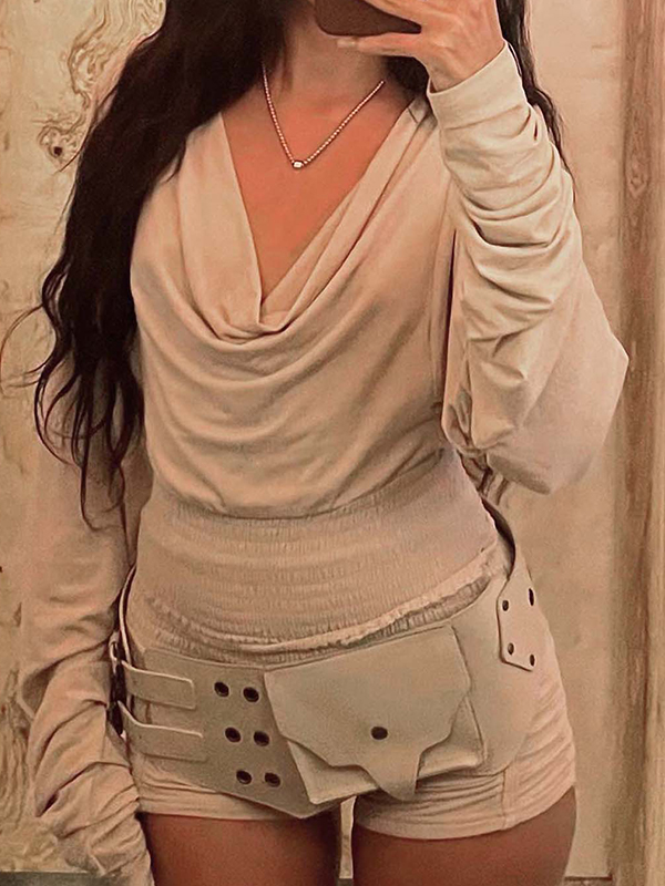 EMMIOL Collo a barca con cintura in vita e maniche lunghe