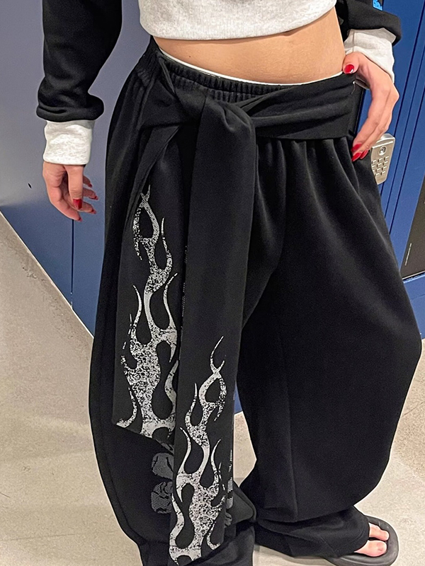 EMMIOL Street-Style Printed Wide Leg Pants