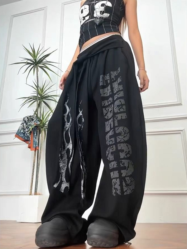 EMMIOL Street-Style Printed Wide Leg Pants