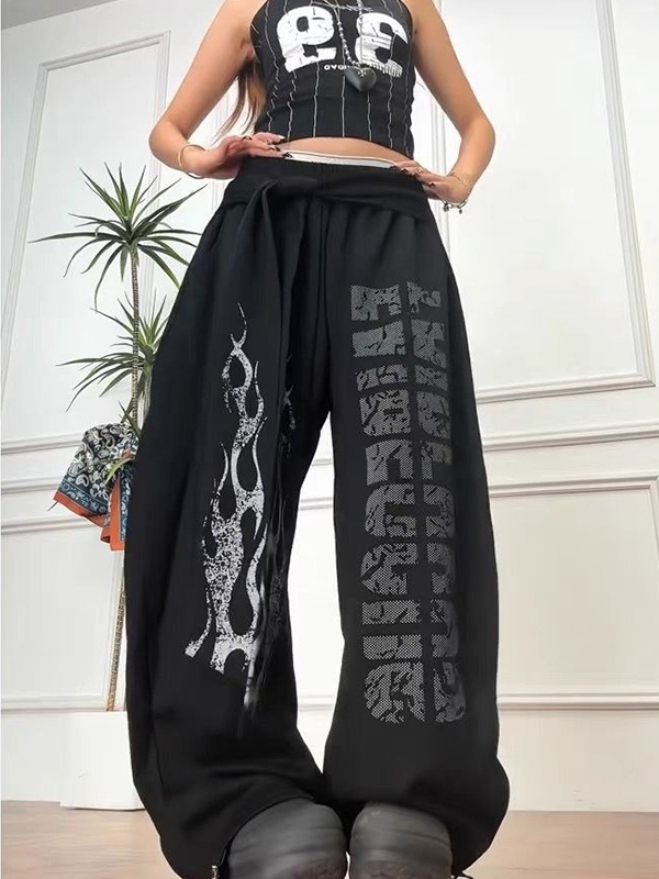 EMMIOL Street-Style Printed Wide Leg Pants