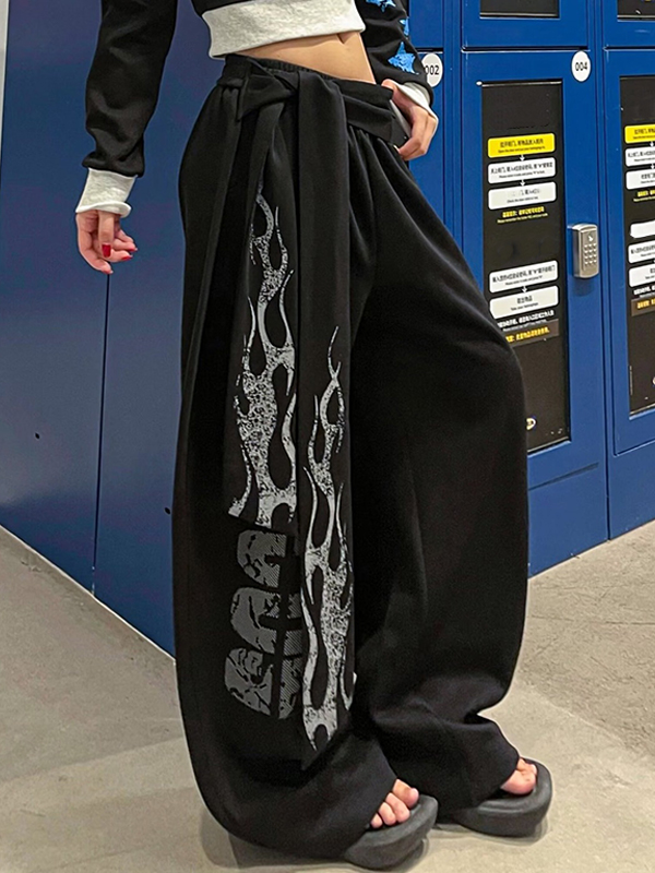 EMMIOL Street-Style Printed Wide Leg Pants