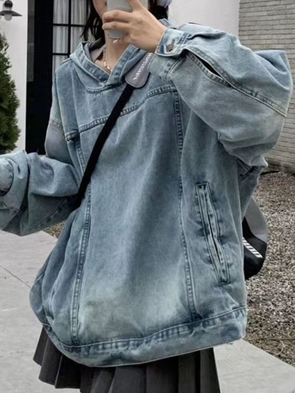 EMMIOL Felpa larga con cappuccio in finto denim