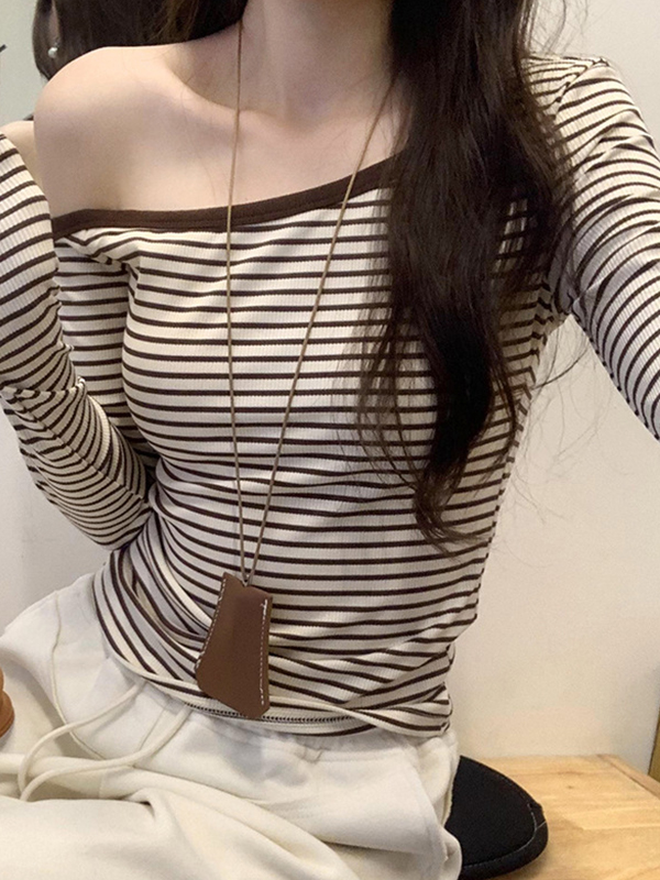 EMMIOL Manica lunga a righe con spalle scoperte