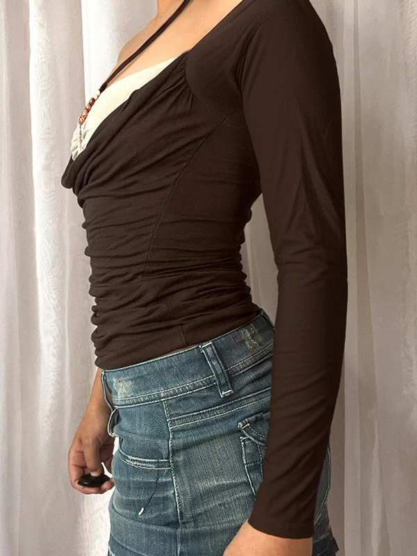 EMMIOL Top traforati con scollo tondo e maniche lunghe