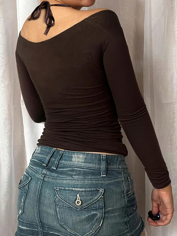 EMMIOL Top traforati con scollo tondo e maniche lunghe