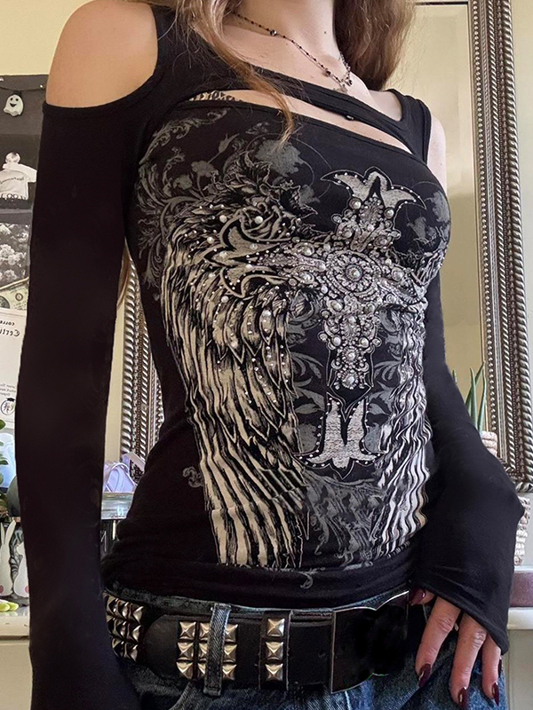 EMMIOL T-shirt a maniche lunghe con stampa ala