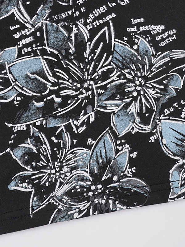 EMMIOL Slim-Fit Langarmshirt im Retro-Stil mit Pflanzen- und Blumenmuster