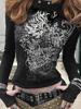EMMIOL Dunkles Langarmshirt mit Retro-Print
