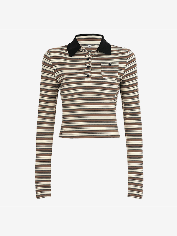 EMMIOL Gestreiftes Poloshirt mit langen Ärmeln
