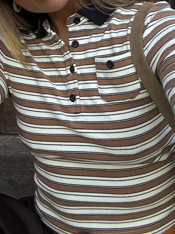 EMMIOL Gestreiftes Poloshirt mit langen Ärmeln