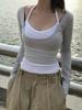 EMMIOL Gestreiftes Patchwork-Zweiteiler-Langarm-T-Shirt